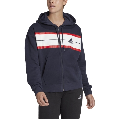 adidas Bluza z kapturem Essentials Pinstripe Block Fleece Full-Zip (luźny krój) granatowa damska